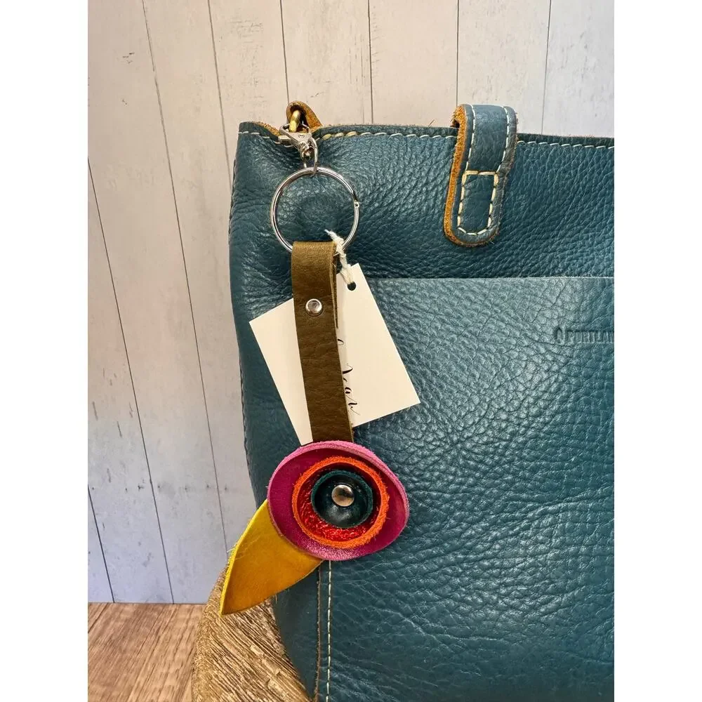 Genuine Leather Round Flower Purse Charm Hot Pink Red Blue Boho Bag Charm